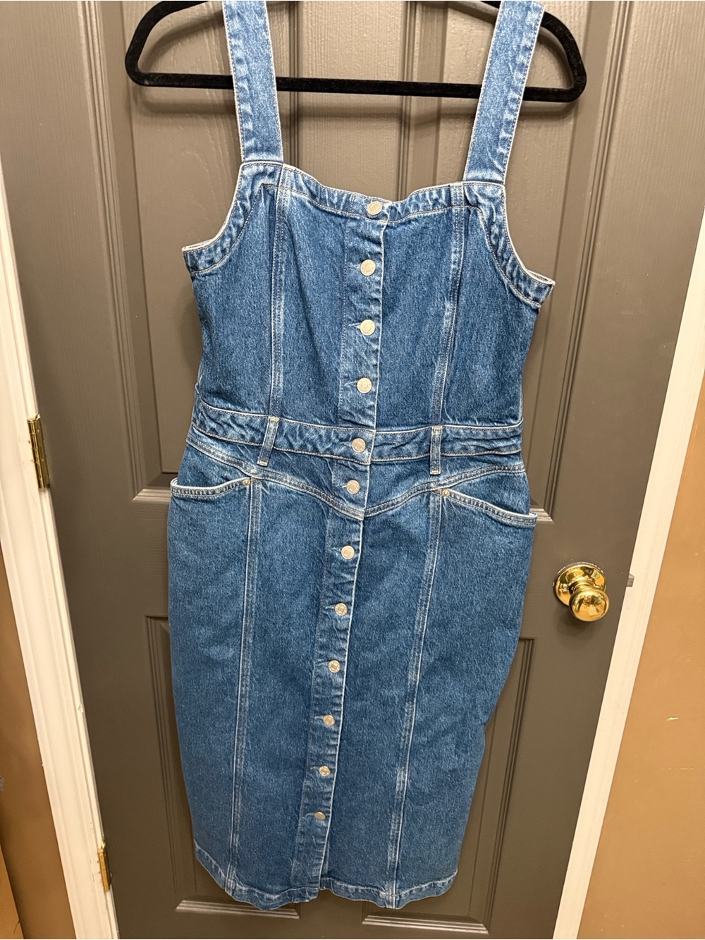 Rails Blue Denim Button-Front Midi Pinafore Dress